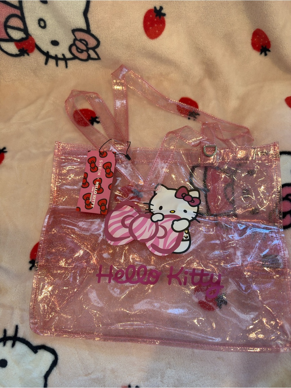 Hello Kitty Clear Pink Glitter Plastic Tote Bag